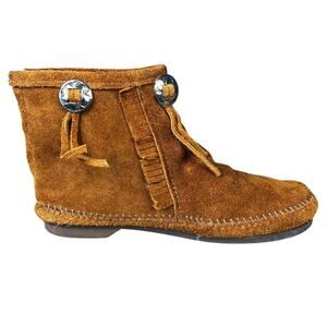 Taos Women’s Handmade Brown Suede Fringe Moccasin Ankle Boot Size US 7